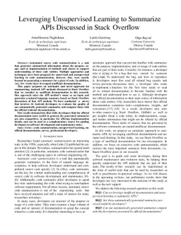 Leveraging Unsupervised Learning to Summarize APIs Discussed in Stack
  Overflow