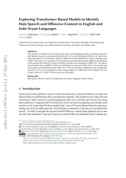Exploring Transformer Based Models to Identify Hate Speech and Offensive
  Content in English and Indo-Aryan Languages