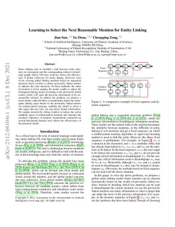 Learning to Select the Next Reasonable Mention for Entity Linking