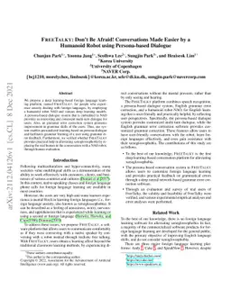 FreeTalky: Don't Be Afraid! Conversations Made Easier by a Humanoid
  Robot using Persona-based Dialogue