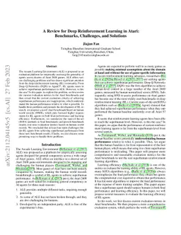 A Review for Deep Reinforcement Learning in Atari:Benchmarks,
  Challenges, and Solutions