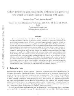 A short review on quantum identity authentication protocols: How would
  Bob know that he is talking with Alice?