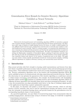 Generalization Error Bounds for Iterative Recovery Algorithms Unfolded
  as Neural Networks