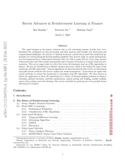 Recent Advances in Reinforcement Learning in Finance
