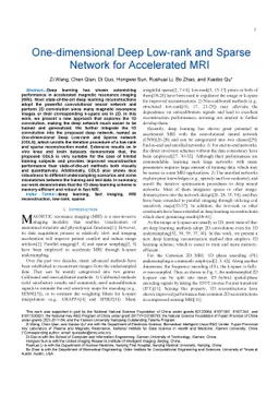 One-dimensional Deep Low-rank and Sparse Network for Accelerated MRI