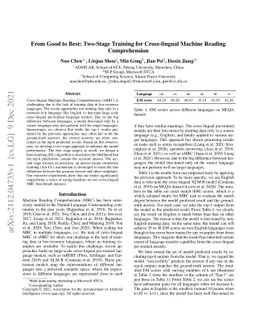 From Good to Best: Two-Stage Training for Cross-lingual Machine Reading
  Comprehension
