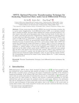 OPTT: Optimal Piecewise Transformation Technique for Analyzing Numerical
  Data under Local Differential Privacy