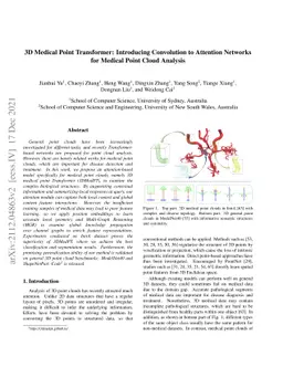 3D Medical Point Transformer: Introducing Convolution to Attention
  Networks for Medical Point Cloud Analysis