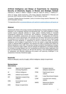 Artificial Intelligence and Design of Experiments for Assessing Security
  of Electricity Supply: A Review and Strategic Outlook