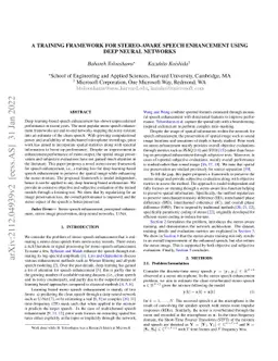 A Training Framework for Stereo-Aware Speech Enhancement using Deep
  Neural Networks