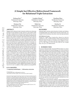A Simple but Effective Bidirectional Framework for Relational Triple
  Extraction