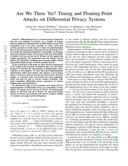 Are We There Yet? Timing and Floating-Point Attacks on Differential
  Privacy Systems