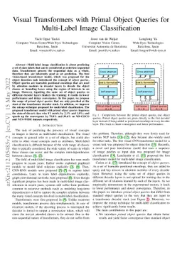 Visual Transformers with Primal Object Queries for Multi-Label Image
  Classification