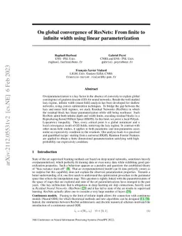 Global convergence of ResNets: From finite to infinite width using
  linear parameterization