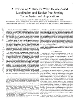 A Review of Indoor Millimeter Wave Device-based Localization and
  Device-free Sensing Technologies and Applications