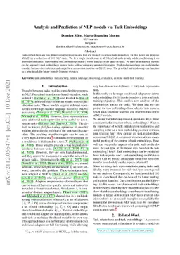 Analysis and Prediction of NLP Models Via Task Embeddings