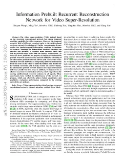 Information Prebuilt Recurrent Reconstruction Network for Video
  Super-Resolution