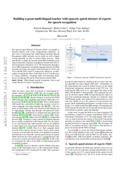 Building a great multi-lingual teacher with sparsely-gated mixture of
  experts for speech recognition