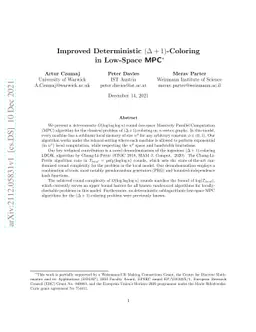 Improved Deterministic $(Δ+1)$-Coloring in Low-Space MPC