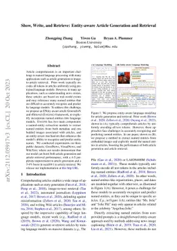 Show, Write, and Retrieve: Entity-aware Article Generation and Retrieval