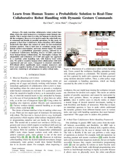 Learn from Human Teams: a Probabilistic Solution to Real-Time
  Collaborative Robot Handling with Dynamic Gesture Commands