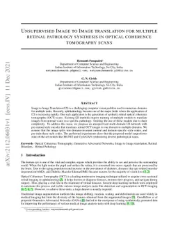 Unsupervised Image to Image Translation for Multiple Retinal Pathology
  Synthesis in Optical Coherence Tomography Scans