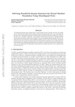Selecting Parallel In-domain Sentences for Neural Machine Translation
  Using Monolingual Texts