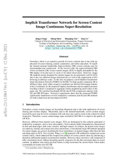 Implicit Transformer Network for Screen Content Image Continuous
  Super-Resolution