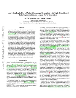 Improving Logical-Level Natural Language Generation with
  Topic-Conditioned Data Augmentation and Logical Form Generation