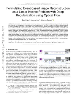 Formulating Event-based Image Reconstruction as a Linear Inverse Problem
  with Deep Regularization using Optical Flow