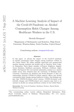 A Machine Learning Analysis of Impact of the Covid-19 Pandemic on
  Alcohol Consumption Habit Changes Among Healthcare Workers in the U.S