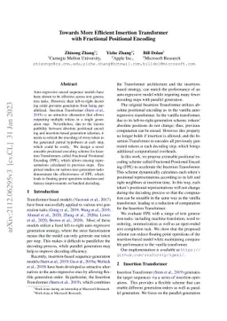 Towards More Efficient Insertion Transformer with Fractional Positional
  Encoding