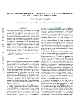 Improving Speech Recognition on Noisy Speech via Speech Enhancement with
  Multi-Discriminators CycleGAN