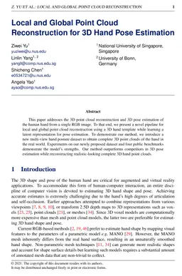 Local and Global Point Cloud Reconstruction for 3D Hand Pose Estimation