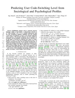 Predicting User Code-Switching Level from Sociological and Psychological
  Profiles