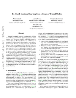 Ex-Model: Continual Learning from a Stream of Trained Models