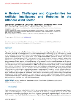 A Review: Challenges and Opportunities for Artificial Intelligence and
  Robotics in the Offshore Wind Sector