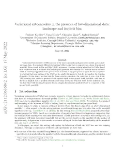 Variational autoencoders in the presence of low-dimensional data:
  landscape and implicit bias