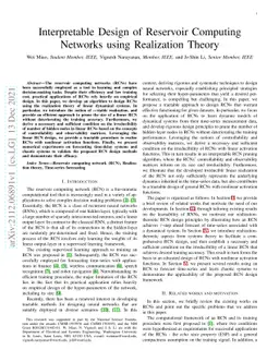 Interpretable Design of Reservoir Computing Networks using Realization
  Theory