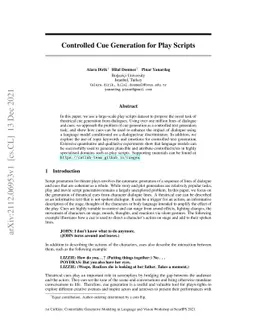 Controlled Cue Generation for Play Scripts