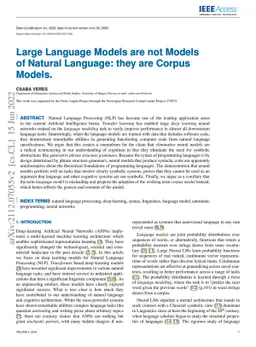 Large Language Models are not Models of Natural Language: they are
  Corpus Models