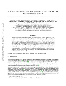 A real-time spatiotemporal AI model analyzes skill in open surgical
  videos