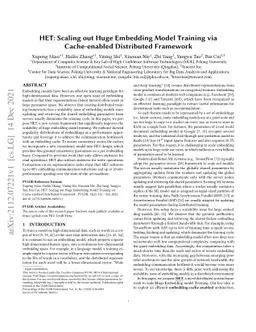 HET: Scaling out Huge Embedding Model Training via Cache-enabled
  Distributed Framework