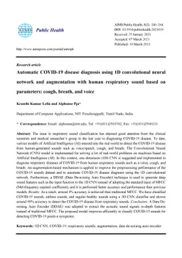 Automatic COVID-19 disease diagnosis using 1D convolutional neural
  network and augmentation with human respiratory sound based on parameters:
  cough, breath, and voice