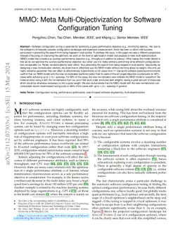 MMO: Meta Multi-Objectivization for Software Configuration Tuning
