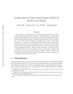 An Interpretive Constrained Linear Model for ResNet and MgNet