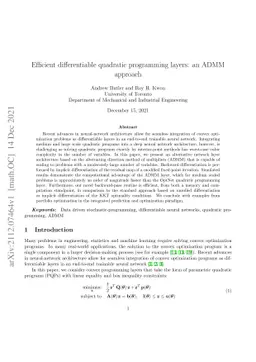 Efficient differentiable quadratic programming layers: an ADMM approach