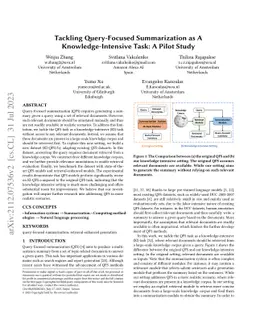 Tackling Query-Focused Summarization as A Knowledge-Intensive Task: A
  Pilot Study