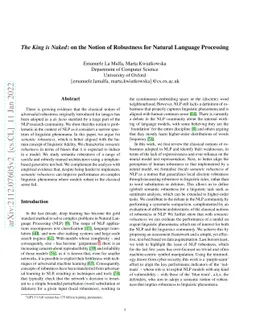 The King is Naked: on the Notion of Robustness for Natural Language
  Processing