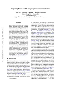 Exploring Neural Models for Query-Focused Summarization